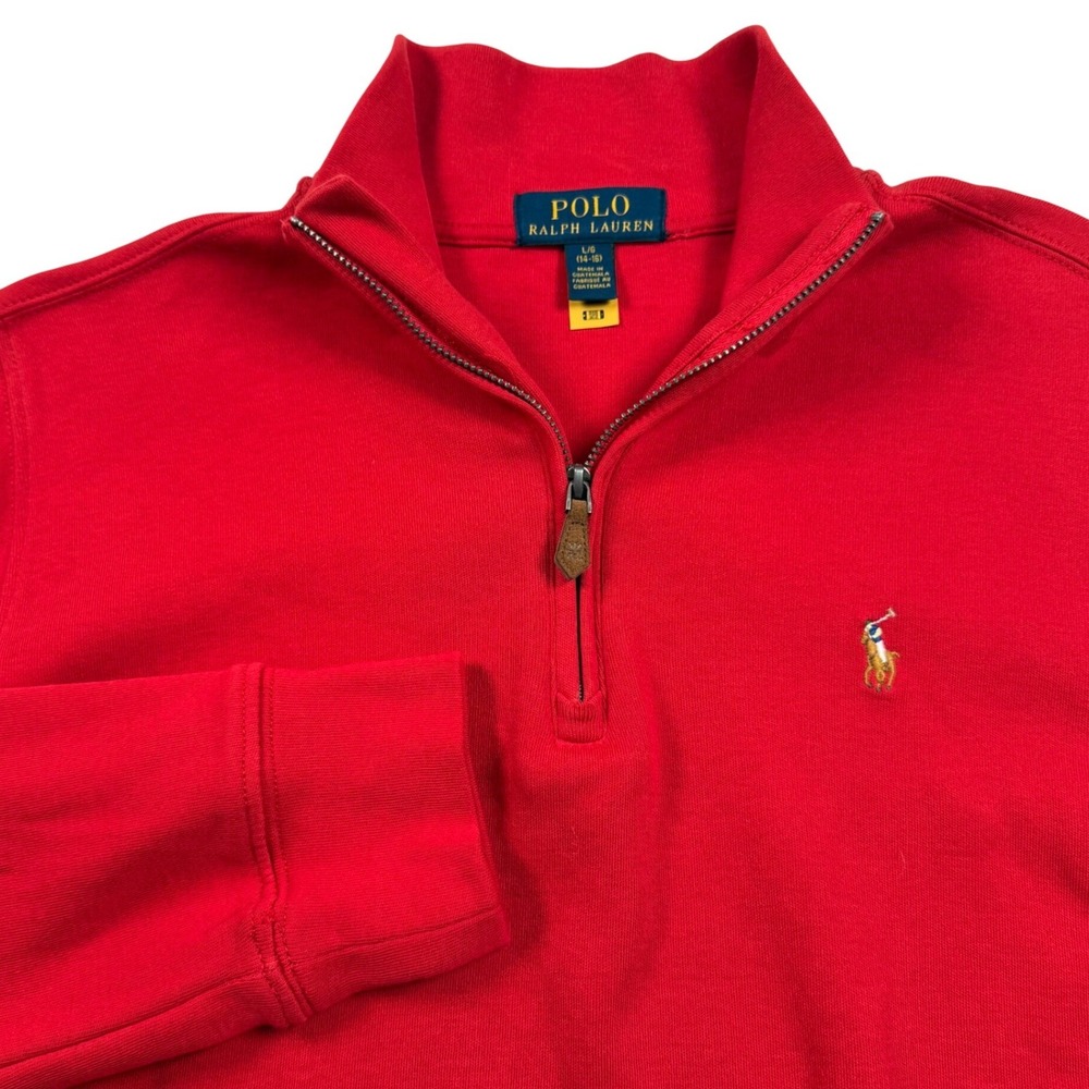 Polo Ralph Lauren Cotton Interlock Quarter Zip Pullover Boys Large 14-16 Red